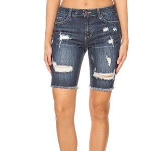 Distressed Midrise Bermuda Jean Shorts